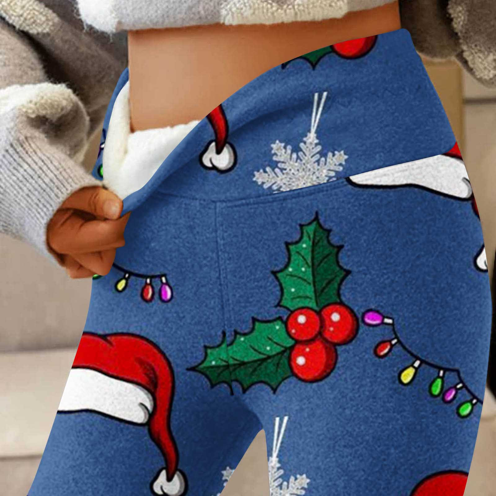 DDAPJ pyju Women's Christmas Fleece Lined Leggings Cute Xmas Print
