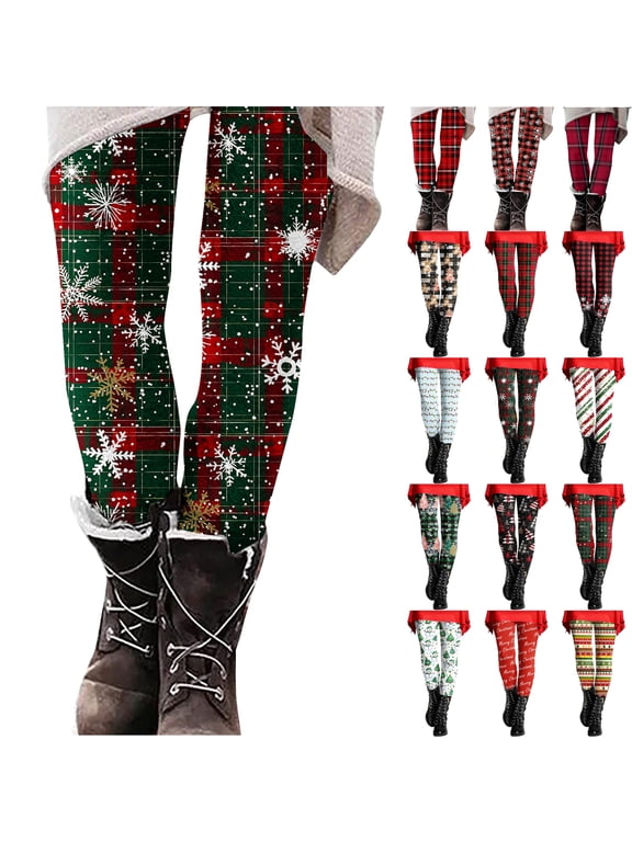 Women's Christmas Leggings Red Plaid Print High Waisted Workout Tummy Control Pant Casual Slim Fit Gym Tights Clearance Sale Multicolor XL