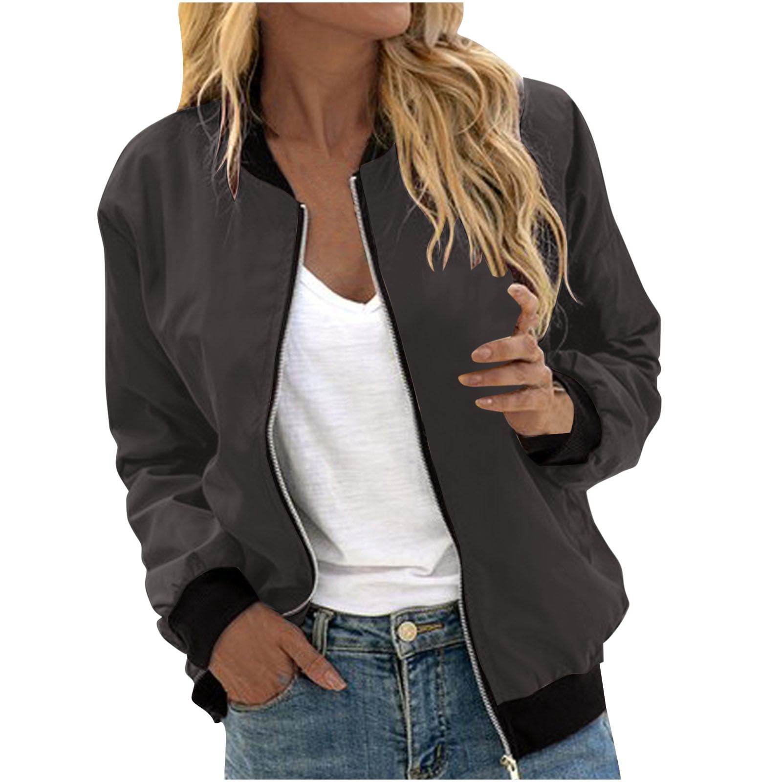 DDAPJ pyju Women's Classic Full Zip Bomber Jacket,Women's