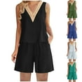 thumbnail image 1 of DDAPJ pyju Women's Cotton Linen 2 Piece Sets Trendy Summer Outfits Dressy Lace V Neck Tank Tops High Waist Wide Leg Shorts Lounge Matchig Set Mint Green S, 1 of 7