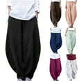 thumbnail image 1 of DDAPJ pyju Women's Cotton Linen Pants Elastic Waist Casual Lantern Slacks Baggy Comfy Beach Trousers with Pockets Limited Time Sales Black L, 1 of 7