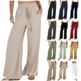 thumbnail image 1 of DDAPJ pyju Women's Cotton Linen Pants Summer Dressu Casual Palazzo Pants Drawstring High Waisted Wide Leg Pants Loose Comfy Trousers Khaki XXXL, 1 of 5