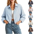 thumbnail image 1 of DDAPJ pyju Women's Cropped Jacket Polka Dot Print Zip Up Long Sleeve Lapel Moto Biker Coat Spring Fall Streetwear Outerwear Navy XS, 1 of 7