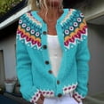 thumbnail image 1 of DDAPJ pyju Women's Fair Isle Cardigan Sweaters Button Down Long Sleeve Knit Cardigans Lightweight Open Front Sweaters Fall Winter Clothes Light Blue S, 1 of 4