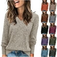 thumbnail image 1 of DDAPJ pyju Women's Fall Sweater Trendy Long Sleeve V Neck Tops Solid Casual Knit Pullover Sweaters Khaki XL, 1 of 8