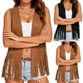 thumbnail image 1 of DDAPJ pyju Women's Fringe Vest 60s 70s Hippie Vest Sleeveless Faux Suede Tassel Jacket Cowgirl Western Hippie Party Tops Brown M, 1 of 6
