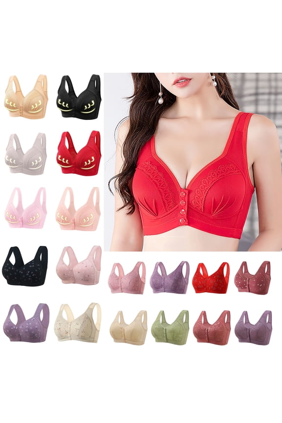 Women's Front Button Bra,Plus Size Soft Cup Comfort Brassiere Floral Lace Underwire Easy Close Full Coverage Breathable Everyday Sports Bra