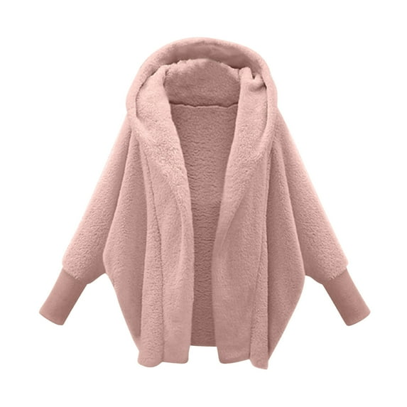 DDAPJ pyju Women's Fuzzy Fleece Jacket ,Fall Winter Open Front Hooded Draped Cardigan Coat Casual Long Sleeve Sherpa Jackets with Ribbed Cuffs