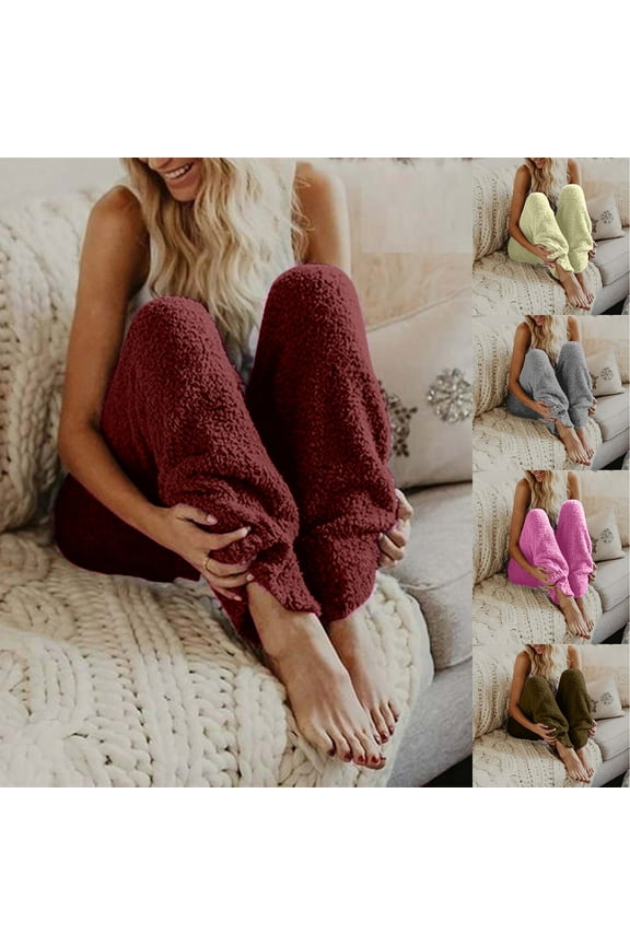 Women's Fuzzy Pajama Pants Soft Comfy Fleece Pajama Lounge Long Pants Sleepwear Home Pants Winter Warm Pj Bottoms Brown XXXXL