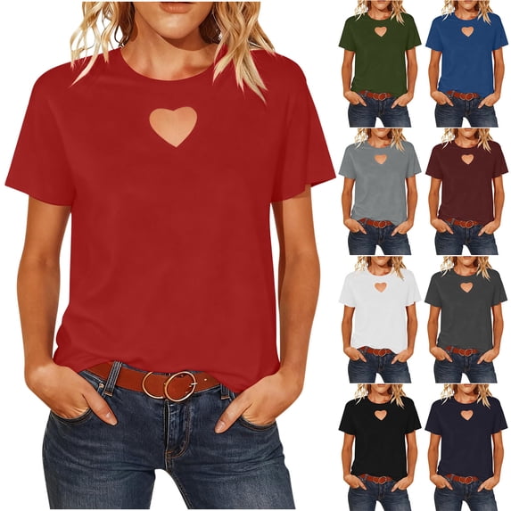 DDAPJ pyju Women's Heart Cut Out Top Valentines Day Short Sleeve T Shirt Summer Fashion Clothes Dark Gray XL