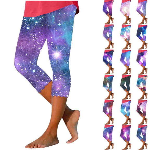 DDAPJ pyju Women's High Waist Cropped Leggings Milk Silk Soft Butt Lifting Yoga Capri Pants Novelty Graphic Print Legging Capris Multicolor S
