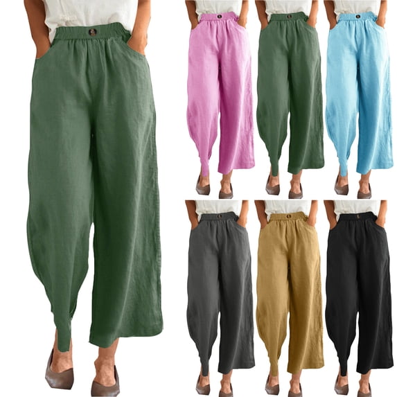 DDAPJ pyju Women's Linen Pants Wide Leg Work Dress Pants Solid Casual Slacks Business Pants with Pockets Pink XXL