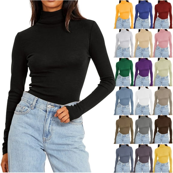 DDAPJ pyju Women's Long Sleeve Mock Turtle Neck Tops Fall Winter Basic Layering Tees Lightweight Slim Fitted Shirts Brown XXL