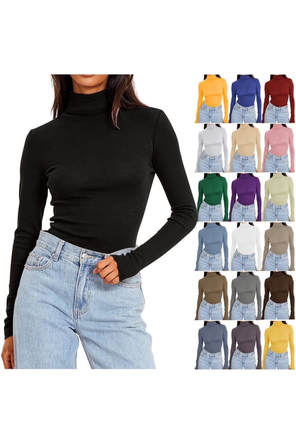 Women's Long Sleeve Mock Turtle Neck Tops Fall Winter Basic Layering Tees Lightweight Slim Fitted Shirts Red XXL