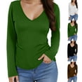 thumbnail image 1 of DDAPJ pyju Women's Long Sleeve V Neck Crop Top Ribbed Knit Slim Fitted Basic T-Shirts Coffee XXL, 1 of 8