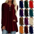 thumbnail image 1 of DDAPJ pyju Women's Long Sleeve Velvet Henley Shirt Pleated 1/4 Button Crewneck Pullover Fall Spring Flowly Dressy Cocktail Shirt Green XXXL, 1 of 6