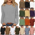 thumbnail image 1 of DDAPJ pyju Women's Long Sleeve Waffle Knit Shirts Dressy Casual Loose Crew Neck Tops 2025 Fall Basic Tee Blouse White M, 1 of 8