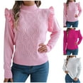 thumbnail image 1 of DDAPJ pyju Women's Mock Turtleneck Long Sleeve Shirts Dressy Casual Ruffle Sweater Soft Knit Jumper Tops Hot Pink XL, 1 of 9
