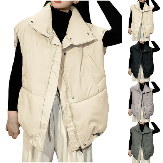 DDAPJ pyju Women's Oversized Puffer Vest Lightweight Warm Cap Sleeve Puffy Bubble Outerwear Vests with Pockets Black XXXL