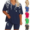 thumbnail image 1 of DDAPJ pyju Women's Plus Size 2 Piece Outfits Floral Print Casual Sweatsuits Sets V Neck Short Sleeve Tops and Biker Shorts Tracksuit Sets Ofertas de la semana Green XXXL, 1 of 6