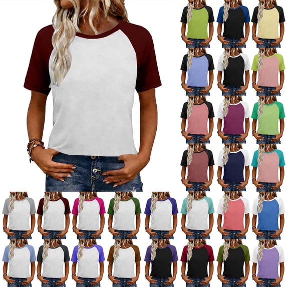 DDAPJ pyju Women's Raglan Shirts Short Sleeve Loose Fit T Shirt Workout Casual Summer Tops Crewneck Color Block Basic Tees Green XXL
