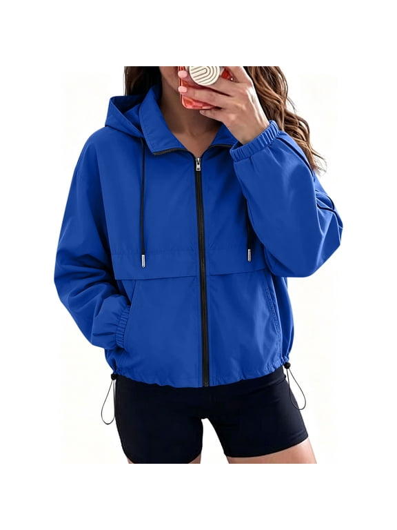 Women's Raincoats Lightweight Waterproof Rain Jackets Adjustable Drawstring Hooded Windbreaker with Pockets for Travel Outdoor Cycling Hiking Running XL