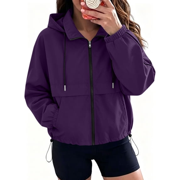 DDAPJ pyju Women's Raincoats Lightweight Waterproof Rain Jackets Adjustable Drawstring Hooded Windbreaker with Pockets for Travel Outdoor Cycling Hiking Running XL