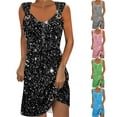 thumbnail image 1 of DDAPJ pyju Women's Sequin Dress Sparkly Glitter V-Neck Sleeveless Party Club Cocktail Tank Dress Party Prom Mini Dresses Birthday Gifts Pink S, 1 of 6