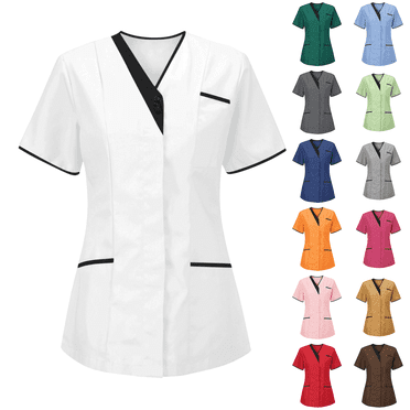 DDAPJ pyju Women's Short Sleeve Scrub Tops Lightweight Nursing Scrubs Housekeeping Uniform Shirts Nurse Workwear Top with Pockets Birthday Gifts Gray M