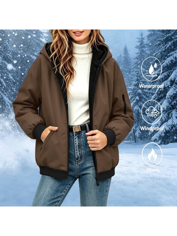 Women's Softshell Jacket Fleece Lined Waterproof Rain Coat Hooded Windbreaker Warm Snow Coat with Pockets S