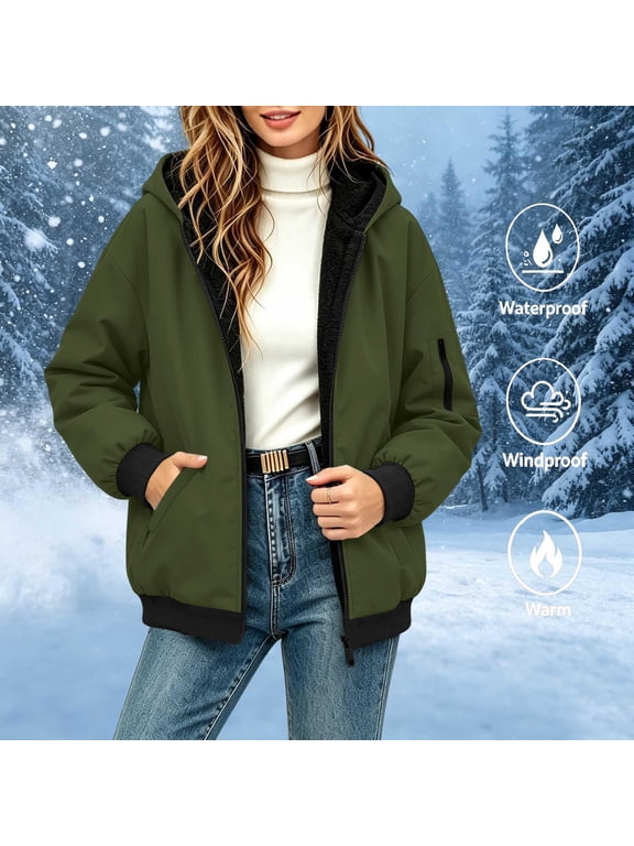 Women's Softshell Jacket Fleece Lined Waterproof Rain Coat Hooded Windbreaker Warm Snow Coat with Pockets XL