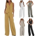 thumbnail image 1 of DDAPJ pyju Women's Summer 2 Piece Outfits Sleeveless V Neck 4 Button Vest Pant Suits Business Work Sets Ofertas Flash Beige XXL, 1 of 7