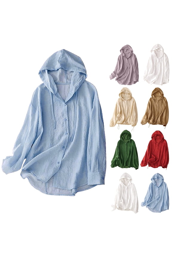 Women's Sun Protection Hoodie Long Sleeve Cotton Linen Shirt Jacket Lightweight Beach Swimsuit Cover Up Shirts Purple XXL