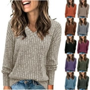 DDAPJ pyju Women's Sweaters V Neck Pullover Long Sleeve Knitted Cozy Dressy Casual Ladies Fashion Tops for Spring Fall Winter Flash Deals Today Army Green S