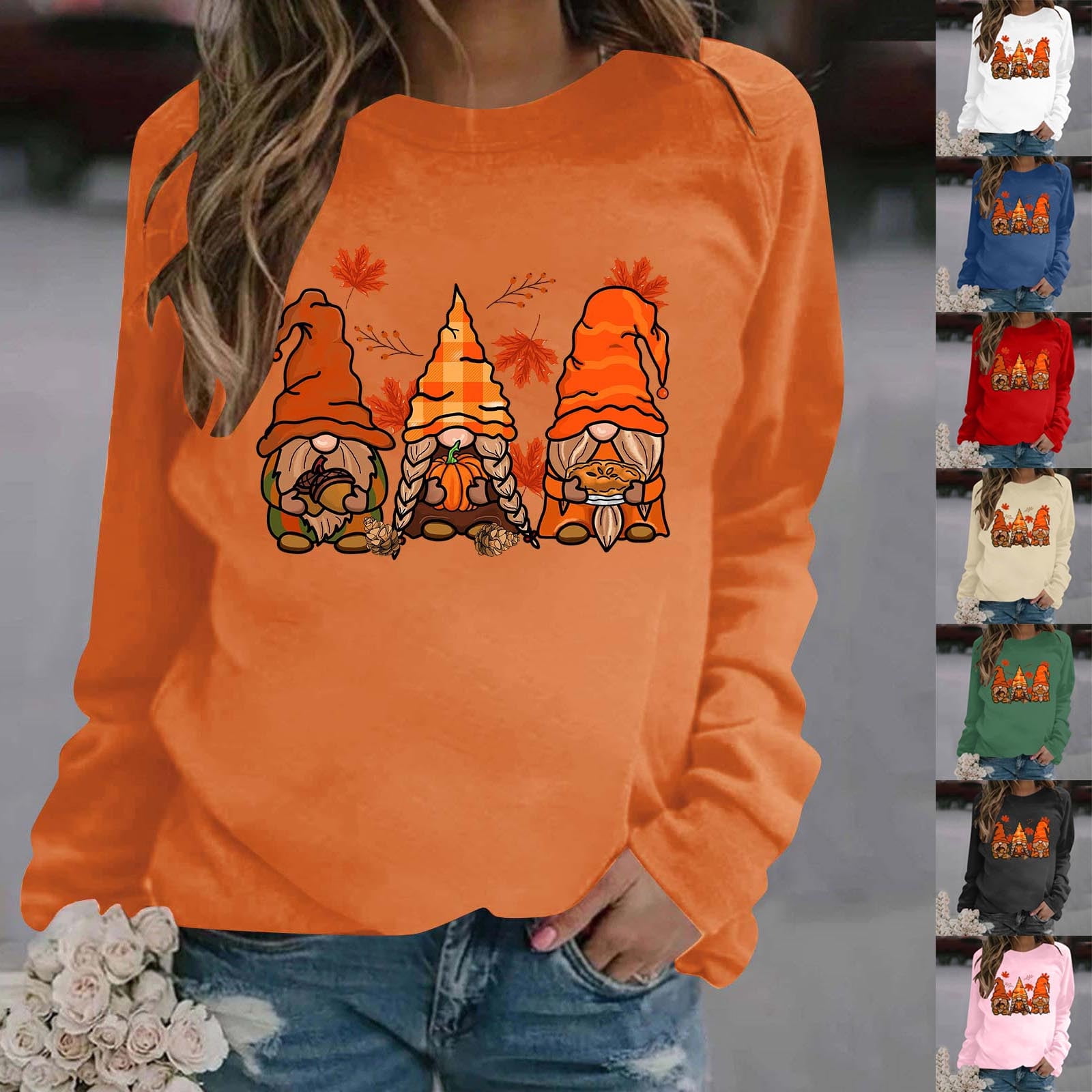 DDAPJ pyju Women's Thanksgiving Tshirt Cute Gnome Print Raglan Long