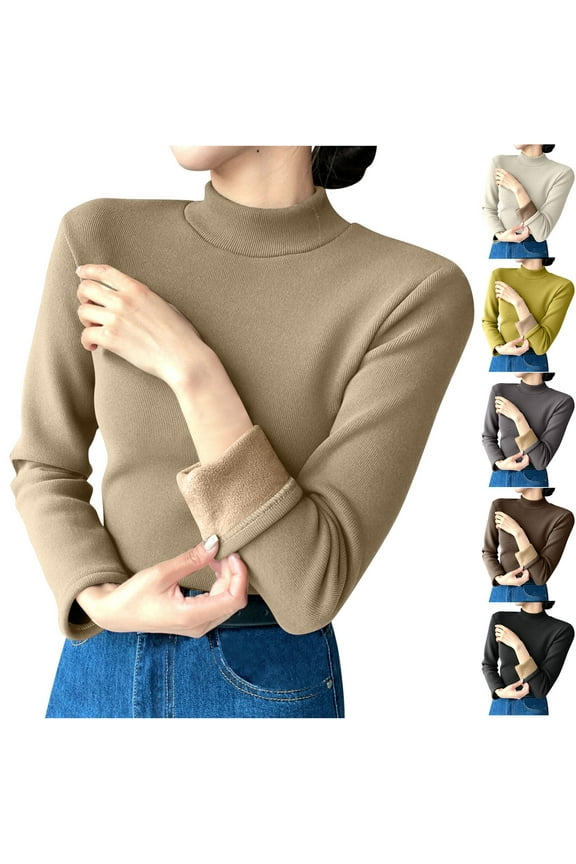 Women's Thermal Shirts Crewneck Fleece Lined Long Sleeve Tops Running Workout Ski Base Layer Winter Cold Weather Yellow XXL