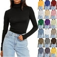 thumbnail image 1 of DDAPJ pyju Women's Turtleneck Long Sleeve Shirts Fall Winter Fashion Basic Slim Fit Blouses Y2K Thermal Underwear Tops Trendy Outfits Light Yellow XXL, 1 of 8