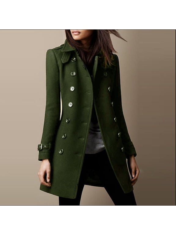 Women's Tweed Trench Coat Double Breasted Wool Peacoat Fall Winter Classic Lapel Overcoat Slim Outerwear Coats XXXL