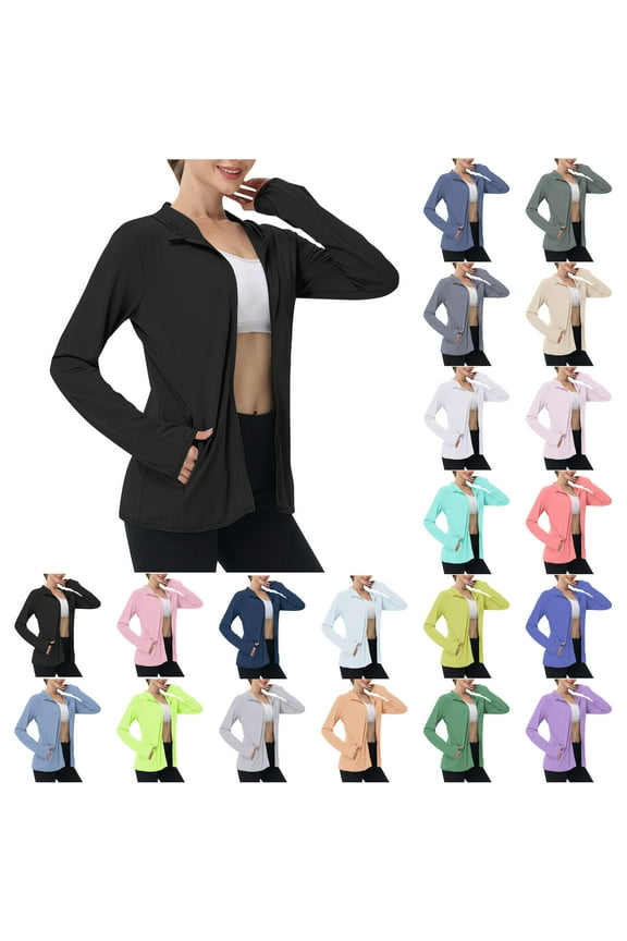 Women's UPF 50+ Jackets Sun Protection Golf Athletic Jackets Lightweight Full Zip Long Sleeve Shirts with Pockets Black XXXL