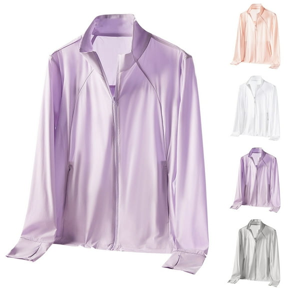DDAPJ pyju Women's UPF 50+ Sun Protection Jacket Cooling Workout Hiking Shirt for Women Lightweight Breathable Athletic Jackets with Pockets Purple M
