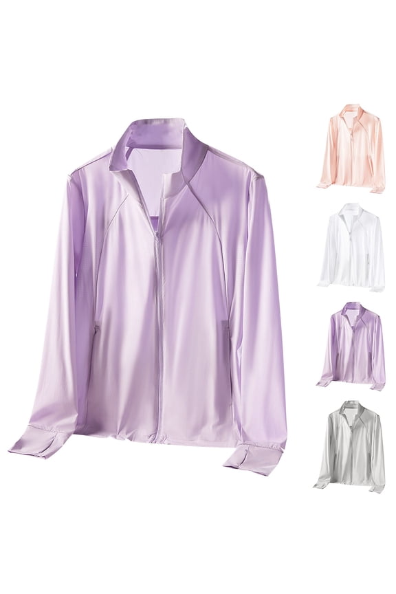 Women's UPF 50+ Sun Protection Jacket Cooling Workout Hiking Shirt for Women Lightweight Breathable Athletic Jackets with Pockets White L