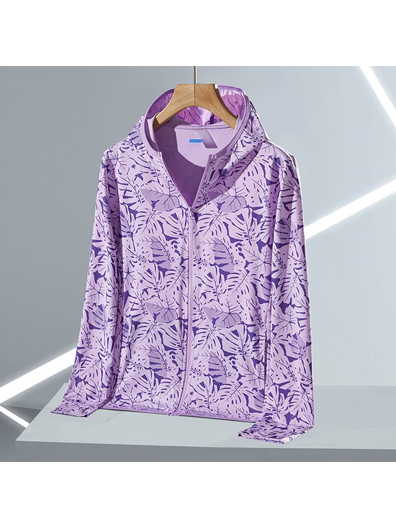 Women's UPF 50+ Sun Protection Jacket Ice Silk Cooling Hooded Sun Shirt Outdoor Performance Hiking Athletic Jackets Purple L