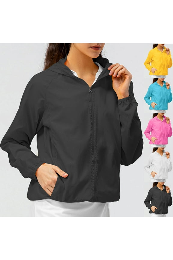 Women's UPF 50+ Sun Protection Long Sleeve Hooded Jacket Lightweight Zip Up Hoodies with Pockets for Hiking Fishing Outdoor Pink S