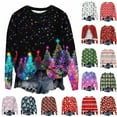 thumbnail image 1 of DDAPJ pyju Women's Ugly Christmas Sweater Funny Cute Xmas Tree Snowflake Reindeer Santa Knitted Pullover Jumper Tops Lightweight Crewneck Sweaters Navy S, 1 of 6