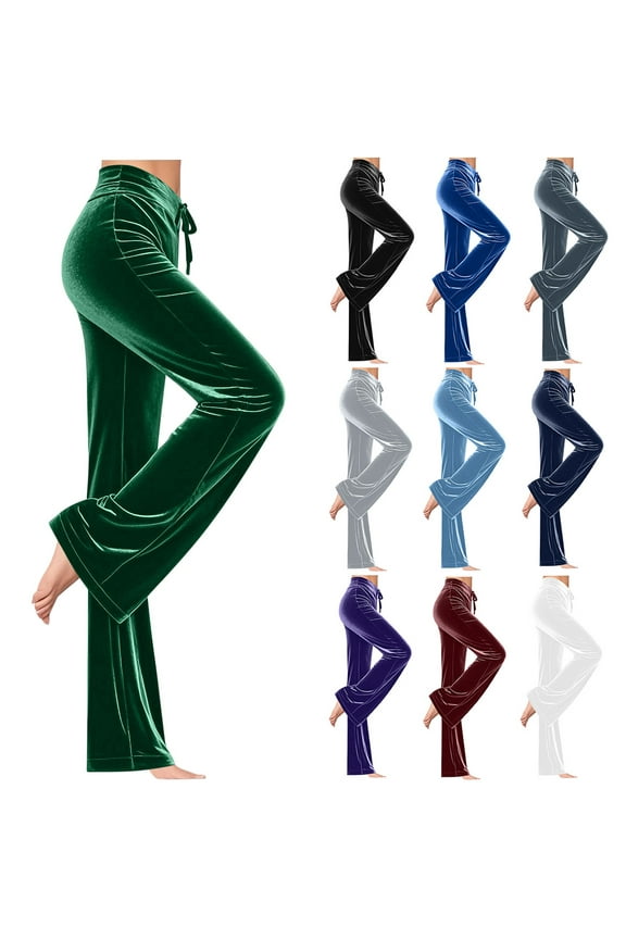 Women's Velour Pants Soft Velvet Sweatpants High Waisted Drawstring Straight Leg Athletic Track Casual Lounge Pants with Pockets Black S
