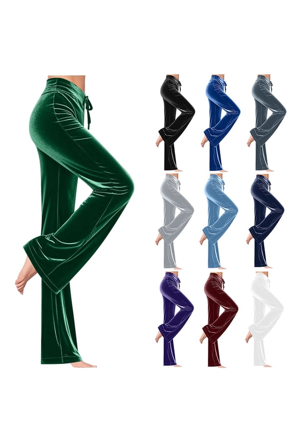 Women's Velour Pants Soft Velvet Sweatpants High Waisted Drawstring Straight Leg Athletic Track Casual Lounge Pants Black XL