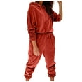 thumbnail image 1 of DDAPJ pyju Women's Velvet Tracksuits 2023 Fall Winter,Drawstring Long Sleeve Hooded Sweatshirt and Elastic Waisted Pants 2 Piece Trendy Outfits Solid Color Matching Lounge Sets, 1 of 9