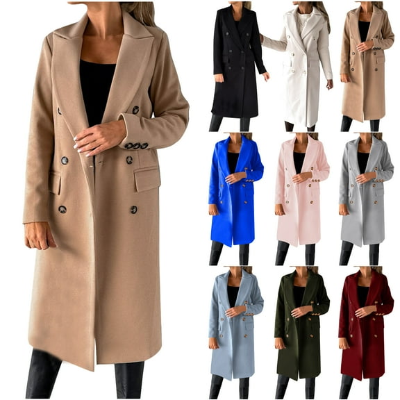 DDAPJ pyju Women's Winter Double Breasted Midi Long Wool Pea Coat Notch Lapel Winter Trench Coat Coffee XL