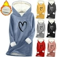 thumbnail image 1 of DDAPJ pyju Women's Winter Warm Hoodie Sherpa Fleece Lined Pullover Oversized Heart Print Hooded Sweatshirt Heavyweight Casual Lounge Tops Dark Gray XXL, 1 of 4