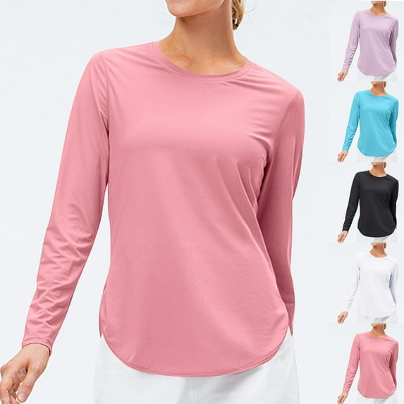 DDAPJ pyju Women's Workout Tops Sun Protection Long Sleeve Running Hiking Athletic Gym Shirts Lightweight UPF50+ UV Rash Guard White M